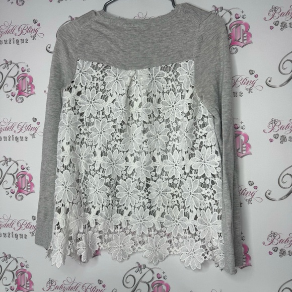 Chelsea 28 top cashmere lace floral white detail grey soft long sleeve sweater - Picture 2 of 13